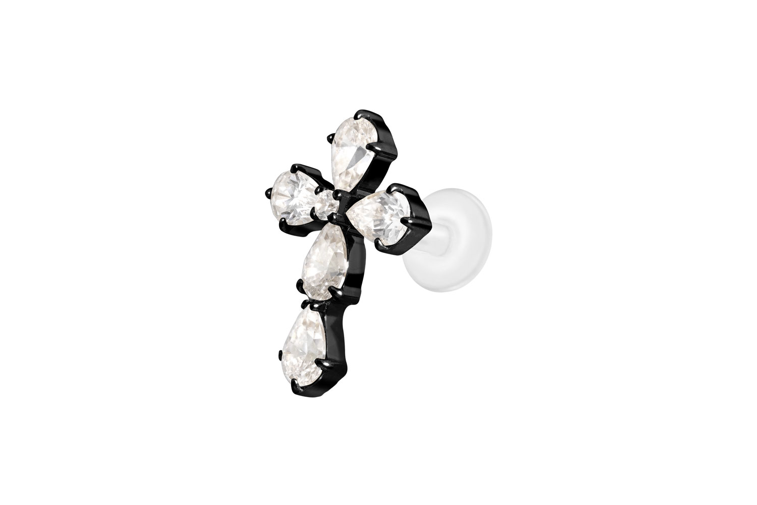 PTFE Labret Piercing mit Innengewinde + Titan-Aufsatz KRISTALLKREUZ